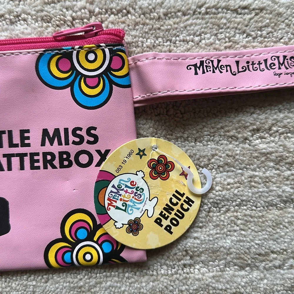 Vintage LITTLE MISS CHATTERBOX Pink Zipper Vinyl Pencil Pouch